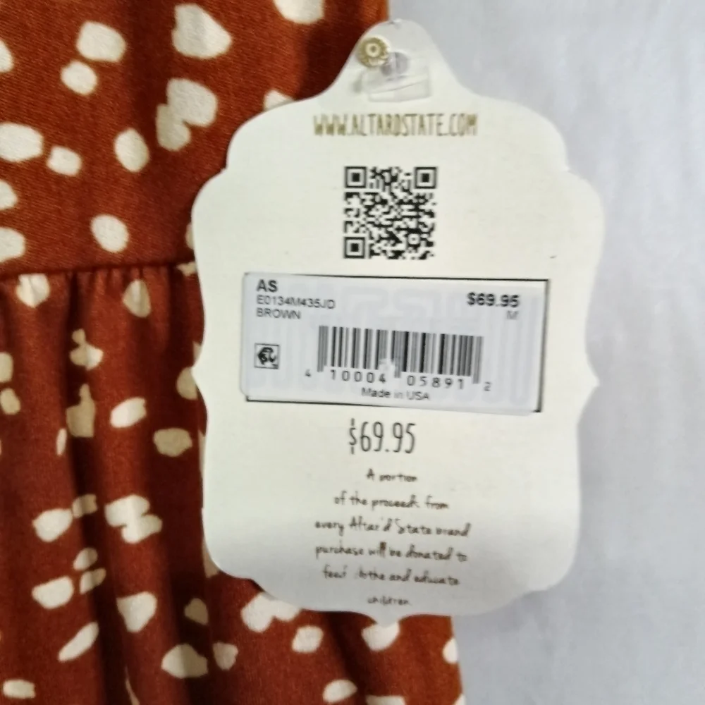 Altar'd State Brown Print Ruffled Shift Dress M NWT